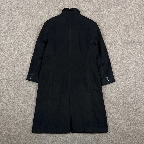 Marvin Richards Black Long Wool Cashmere Coat Women’s 14 Hidden Button Closure
